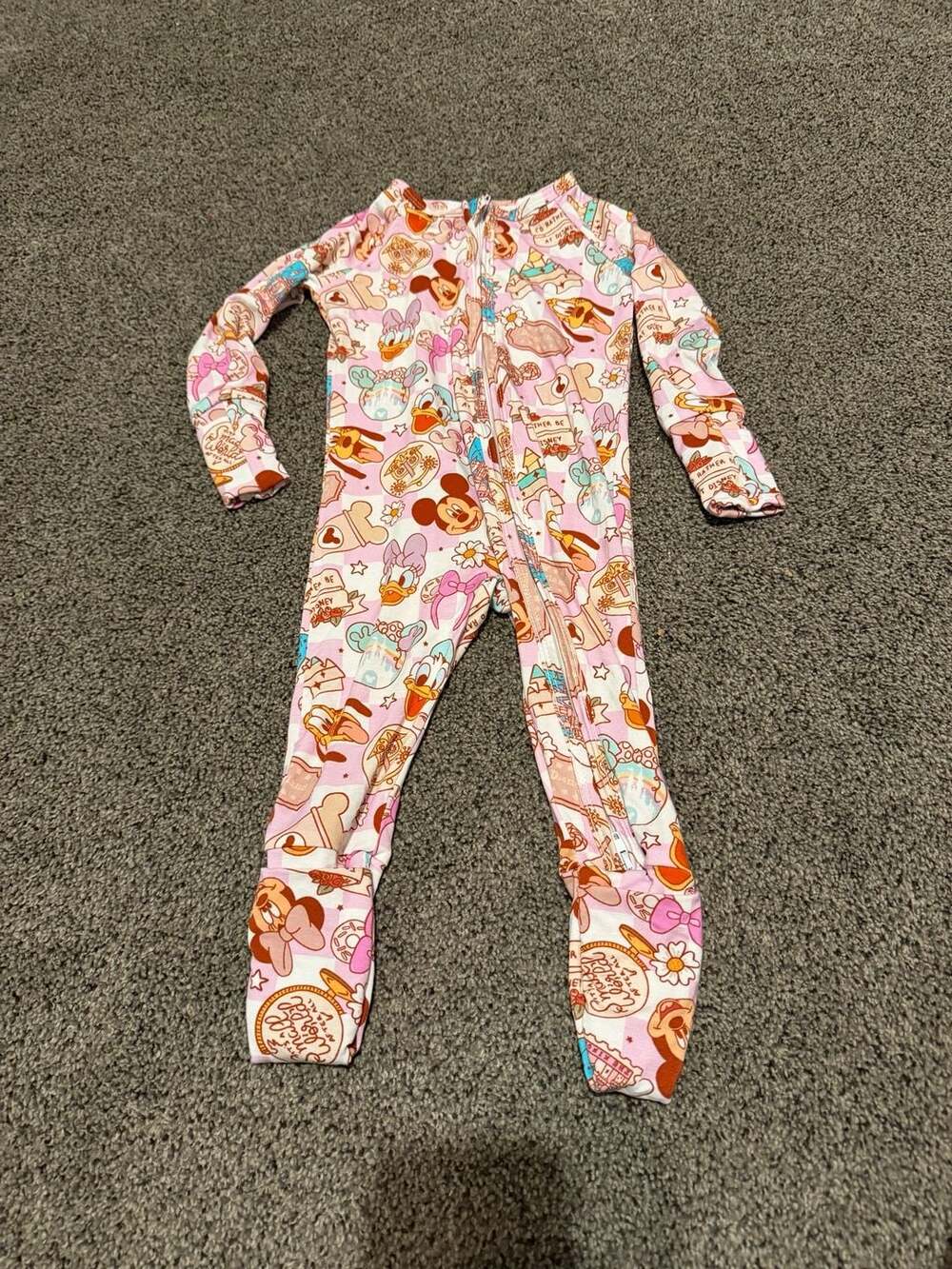 Disney Baby Bamboo Zip Footie Pajamas Pink Mickey Mouse Print Size 12-18M